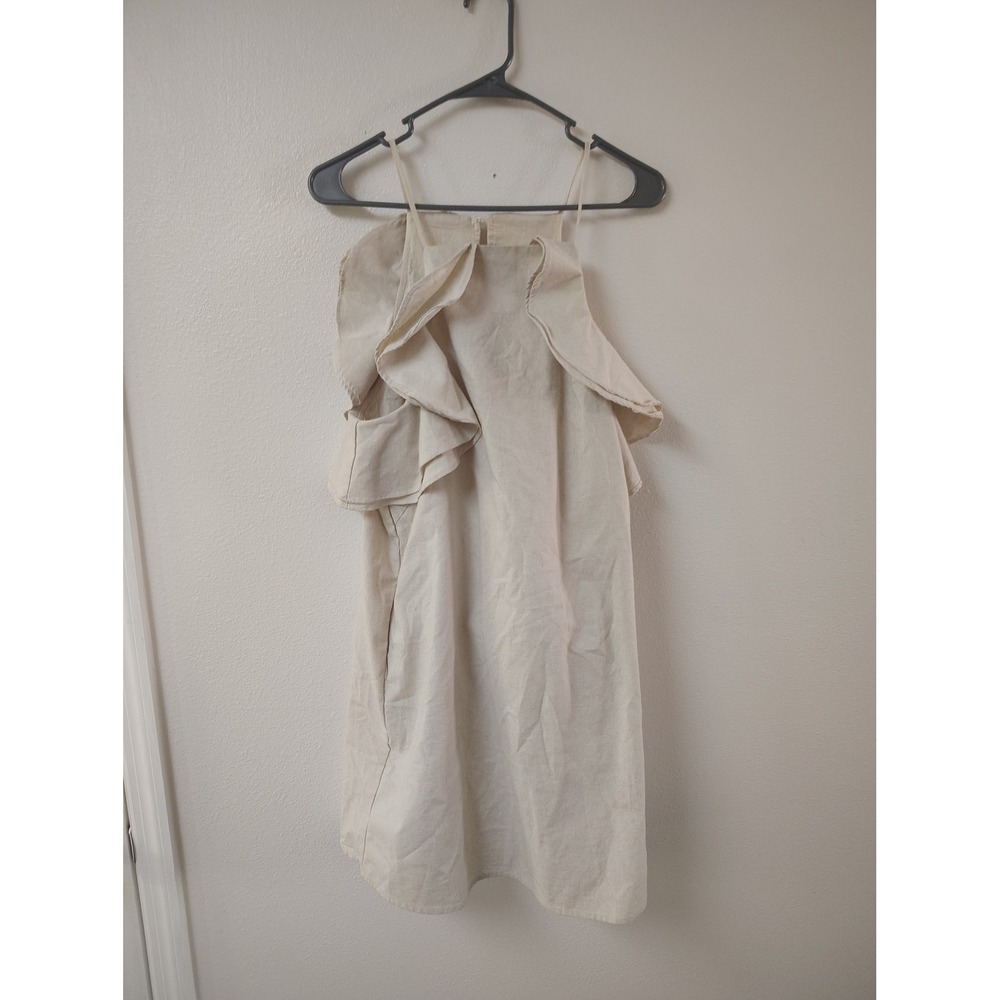 Linen‎ Lux Cream Ruffle Mini Dress Womens Medium Beige Sleeveless Shift Summer